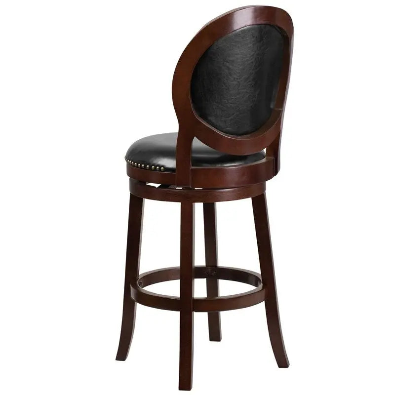 Estella 30'' Cappuccino Wood Bar Stool w/Black Leather Swivel Seat iHome Studio
