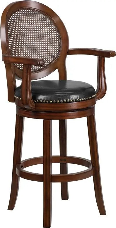 Estella 30'' Expresso Wood Bar Stool w/Arms & Black Leather Swivel Seat iHome Studio
