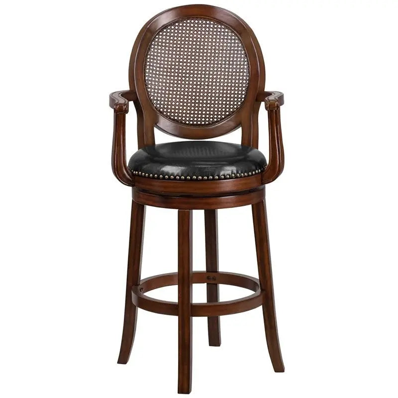 Estella 30'' Expresso Wood Bar Stool w/Arms & Black Leather Swivel Seat iHome Studio