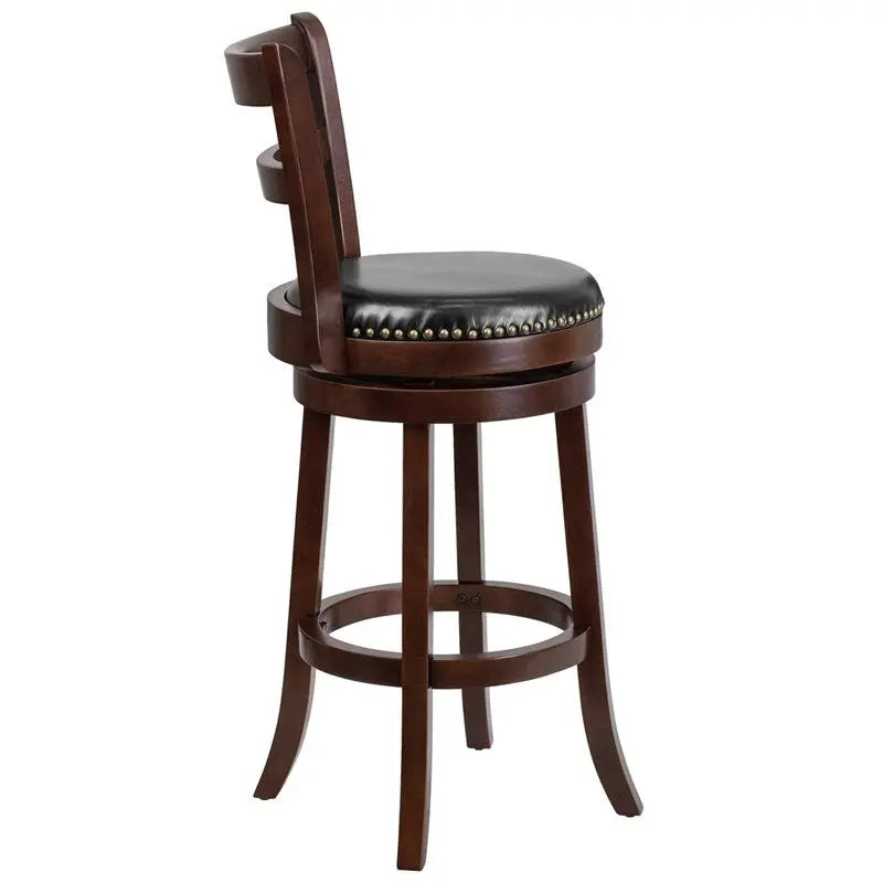 Estella 30'' Ladder Back Cappuccino Wood Bar Stool w/Black Leather Swivel iHome Studio