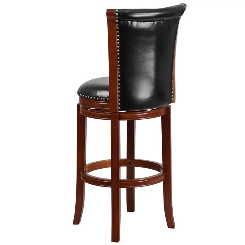 Estella 30'' Panel Back Dark Chestnut Wood Bar Stool w/Black Leather iHome Studio