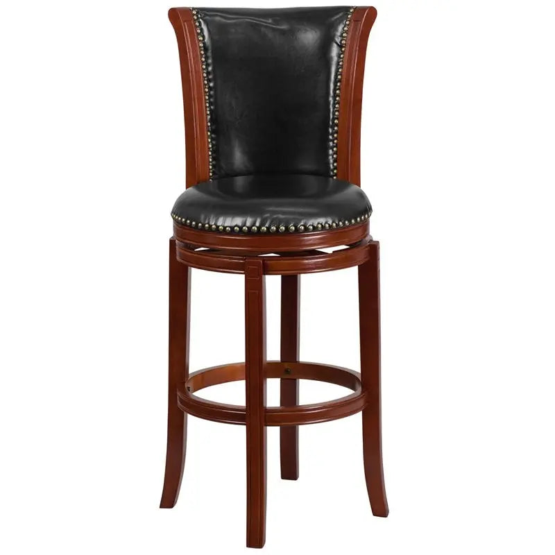 Estella 30'' Panel Back Dark Chestnut Wood Bar Stool w/Black Leather iHome Studio