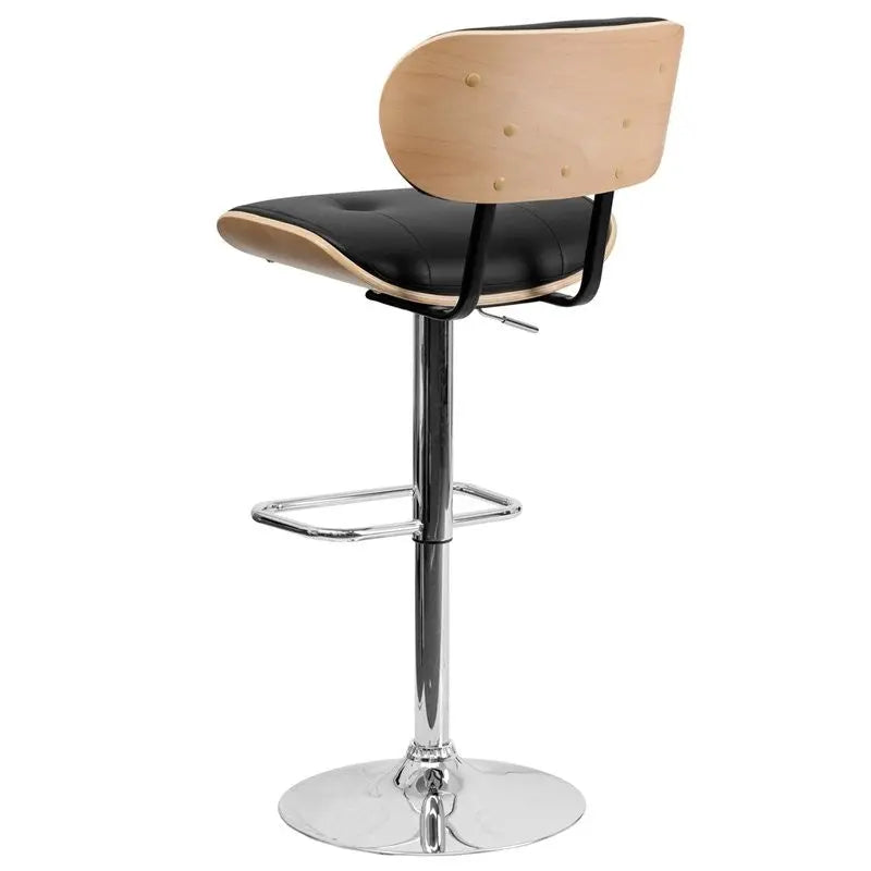 Estella Beech Bentwood Adjustable Bar/Counter Stool w/Button Tufted Black Vinyl iHome Studio