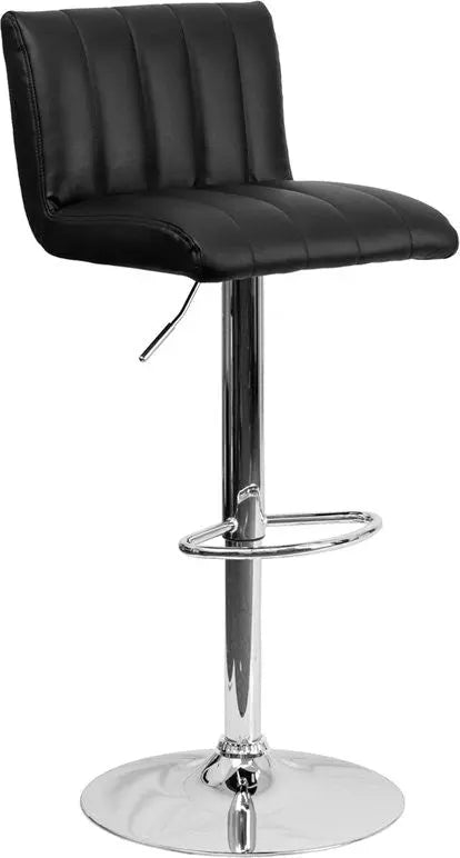 Estella Low-Back Black Vinyl Adjustable Bar/Counter Stool, Footrest, Swivel iHome Studio