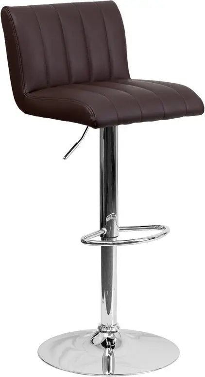 Estella Low-Back Brown Vinyl Adjustable Bar/Counter Stool, Footrest, Swivel iHome Studio