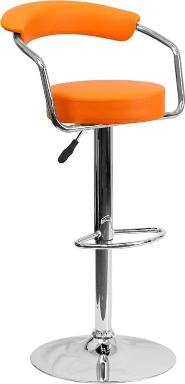 Estella Low-Back Orange Vinyl Swivel Adjustable Bar/Counter Stool w/Arms iHome Studio