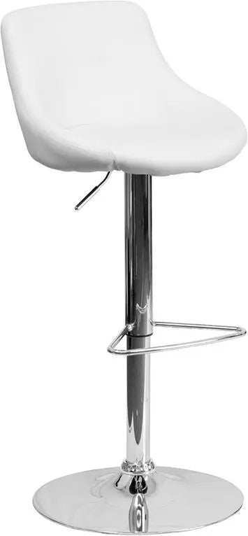 Estella Low-Back White Vinyl Bucket Seat Adjustable Bar/Counter Stool iHome Studio