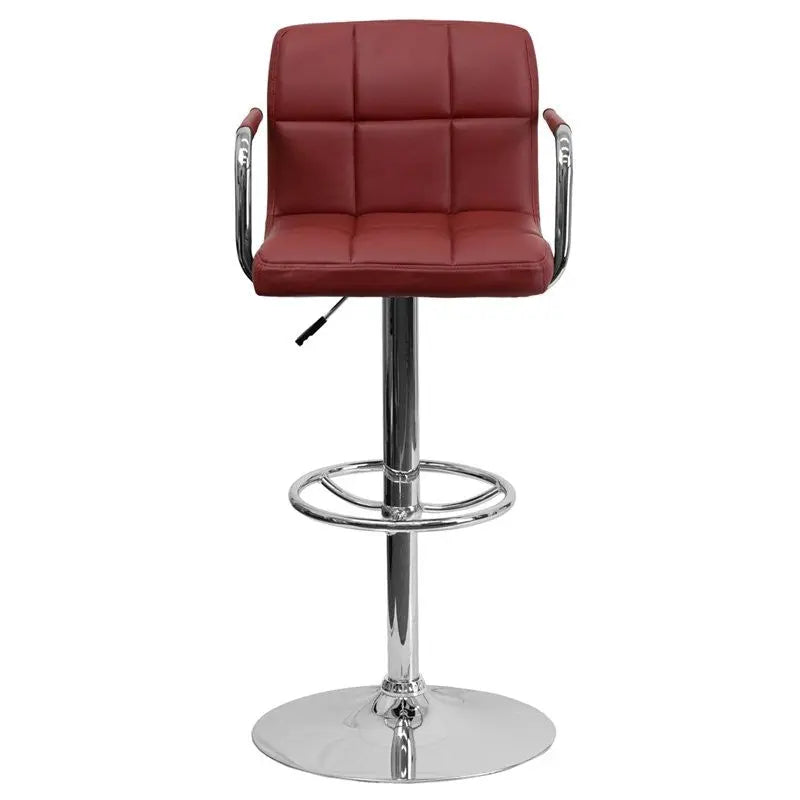 Estella Mid-Back Burgundy Quilted Vinyl Adjustable Bar/Counter Stool w/Arms iHome Studio