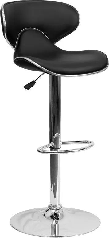 Estella Mid-Back Deep Curved Black Vinyl Swivel Adjustable Bar/Counter Stool iHome Studio