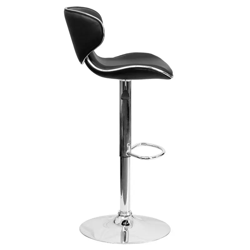 Estella Mid-Back Deep Curved Black Vinyl Swivel Adjustable Bar/Counter Stool iHome Studio