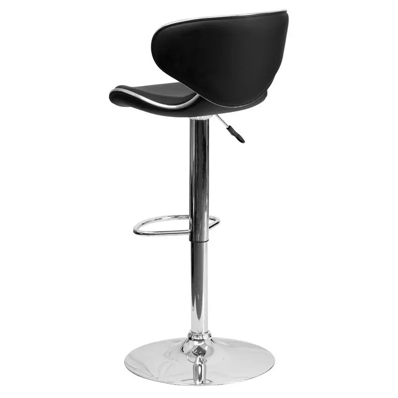 Estella Mid-Back Deep Curved Black Vinyl Swivel Adjustable Bar/Counter Stool iHome Studio