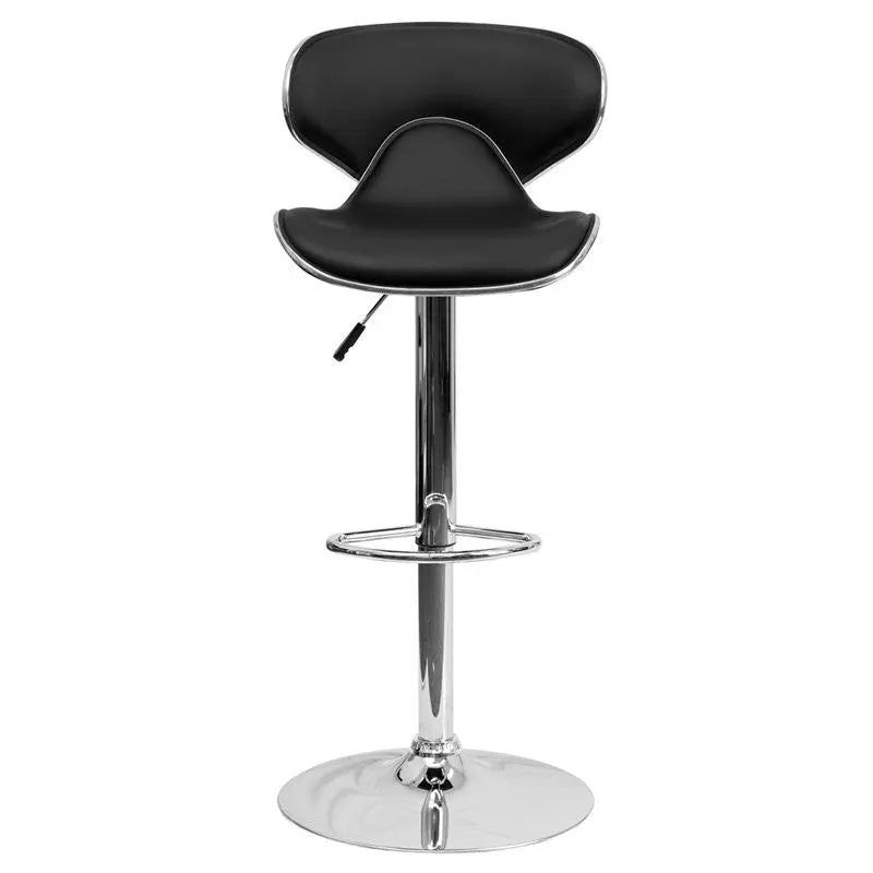 Estella Mid-Back Deep Curved Black Vinyl Swivel Adjustable Bar/Counter Stool iHome Studio