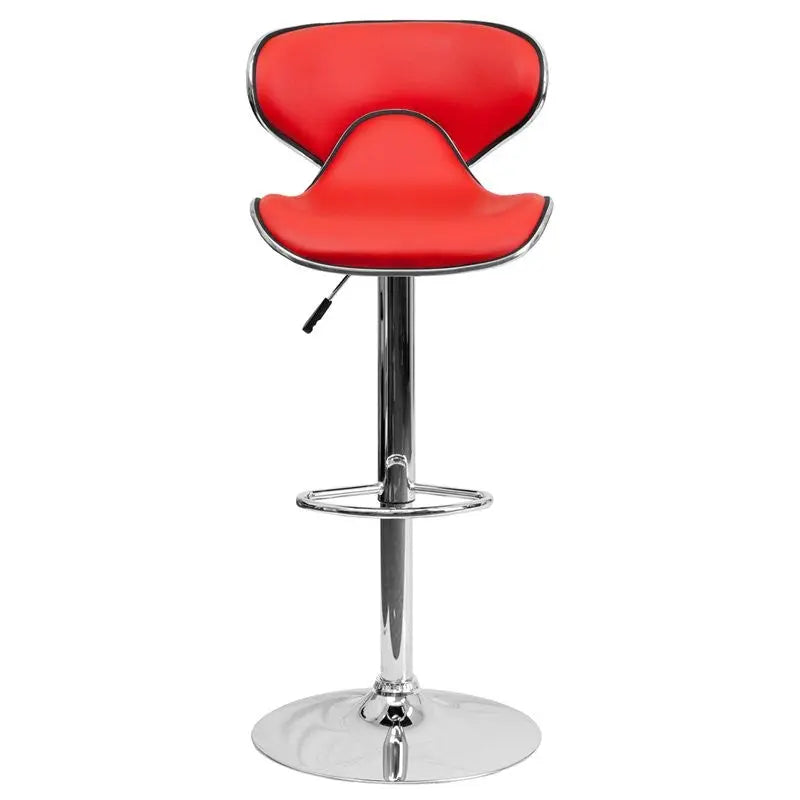 Estella Mid-Back Deep Curved Red Vinyl Swivel Adjustable Bar/Counter Stool iHome Studio