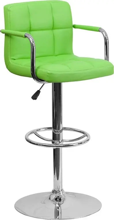 Estella Mid-Back Green Quilted Vinyl Adjustable Bar/Counter Stool w/Arms iHome Studio