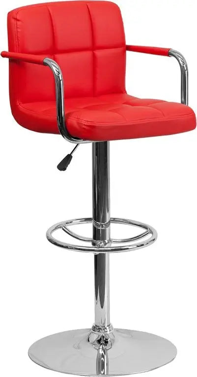 Estella Mid-Back Red Quilted Vinyl Adjustable Bar/Counter Stool w/Arms iHome Studio