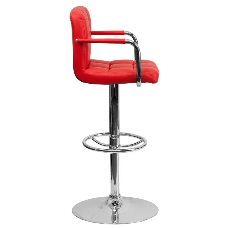 Estella Mid-Back Red Quilted Vinyl Adjustable Bar/Counter Stool w/Arms iHome Studio