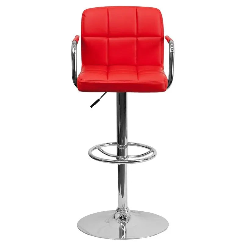 Estella Mid-Back Red Quilted Vinyl Adjustable Bar/Counter Stool w/Arms iHome Studio