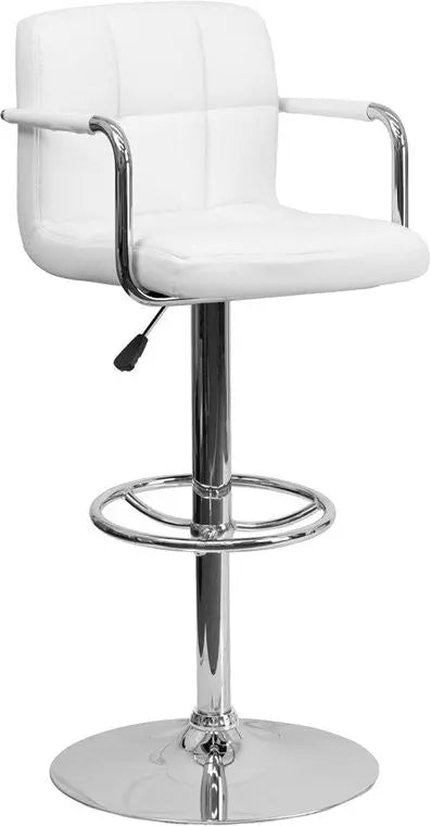Estella Mid-Back White Quilted Vinyl Adjustable Bar/Counter Stool w/Arms iHome Studio