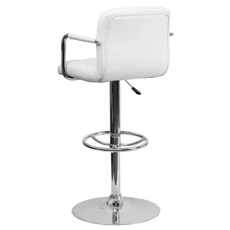 Estella Mid-Back White Quilted Vinyl Adjustable Bar/Counter Stool w/Arms iHome Studio