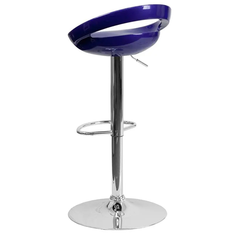 Estella Rounded Low-Back Blue Plastic Swivel Adjustable Bar/Counter Stool iHome Studio