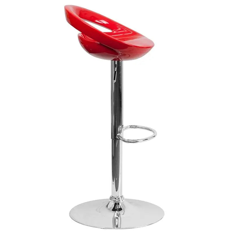 Estella Rounded Low-Back Red Plastic Swivel Adjustable Bar/Counter Stool iHome Studio