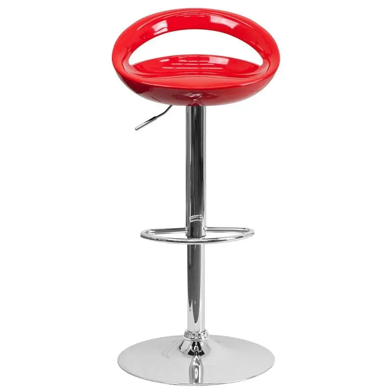 Estella Rounded Low-Back Red Plastic Swivel Adjustable Bar/Counter Stool iHome Studio