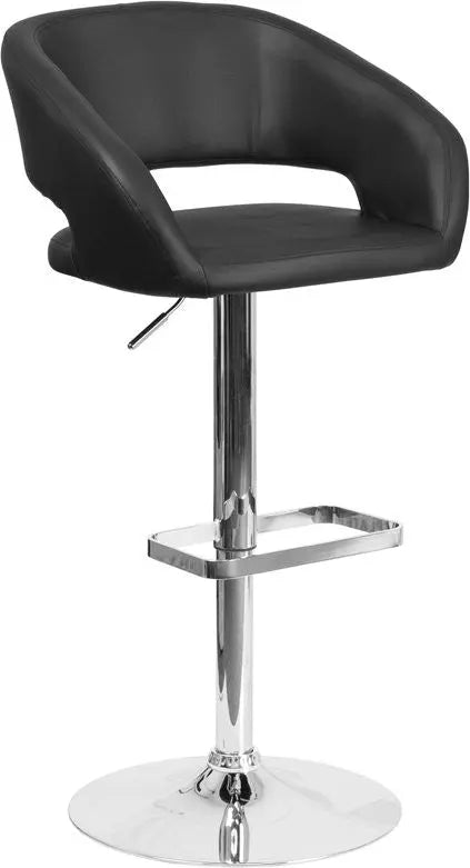 Estella Rounded Mid-Back Swivel Black Vinyl Adjustable Bar/Counter Stool iHome Studio