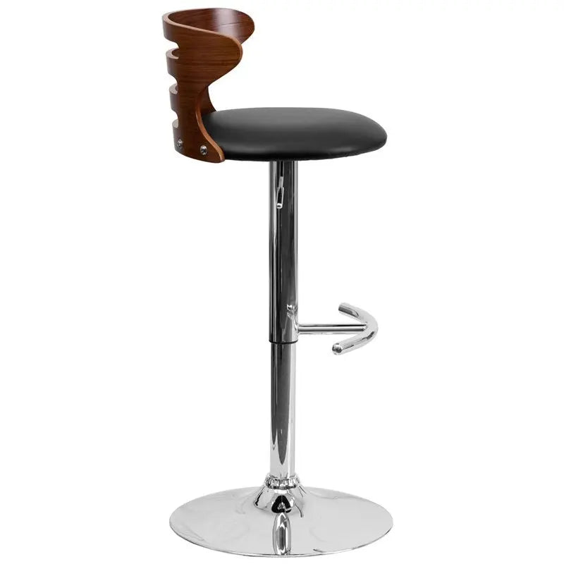 Estella Walnut Bentwood Black Vinyl Adjustable Bar/Counter Stool w/Cutout Back iHome Studio