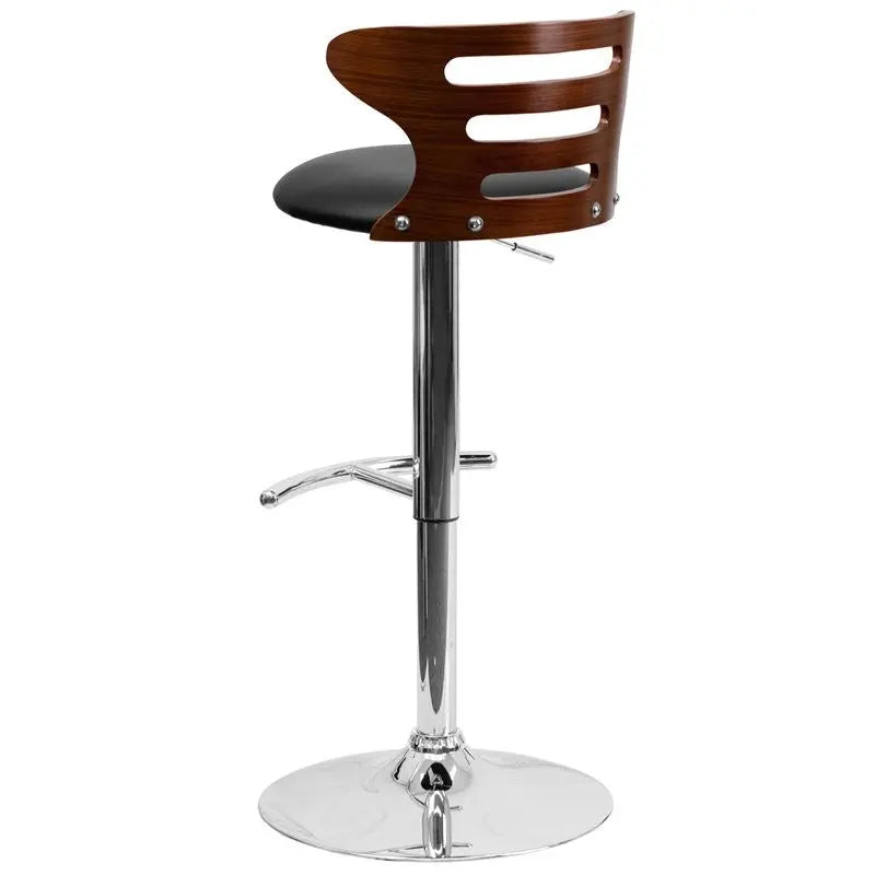 Estella Walnut Bentwood Black Vinyl Adjustable Bar/Counter Stool w/Cutout Back iHome Studio