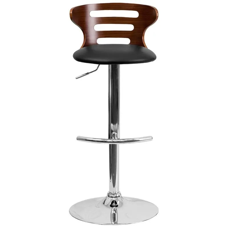 Estella Walnut Bentwood Black Vinyl Adjustable Bar/Counter Stool w/Cutout Back iHome Studio