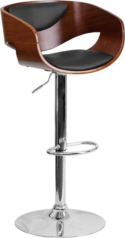 Estella Walnut Bentwood Swivel Adjustable Bar/Counter Stool w/Black Vinyl Seat iHome Studio