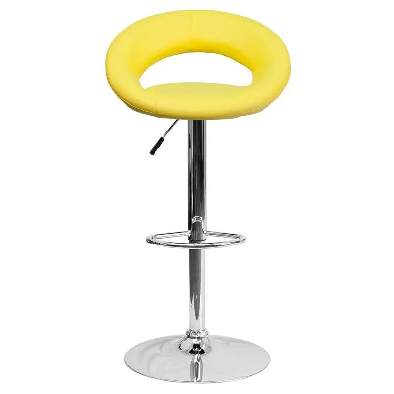 Estella Yellow Vinyl Round-Orbit Back Swivel Adjustable Bar/Counter Stool iHome Studio