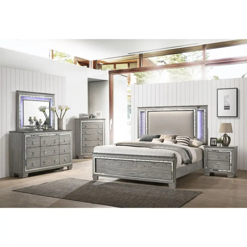 Everleigh Queen Bed, Light Gray iHome Studio