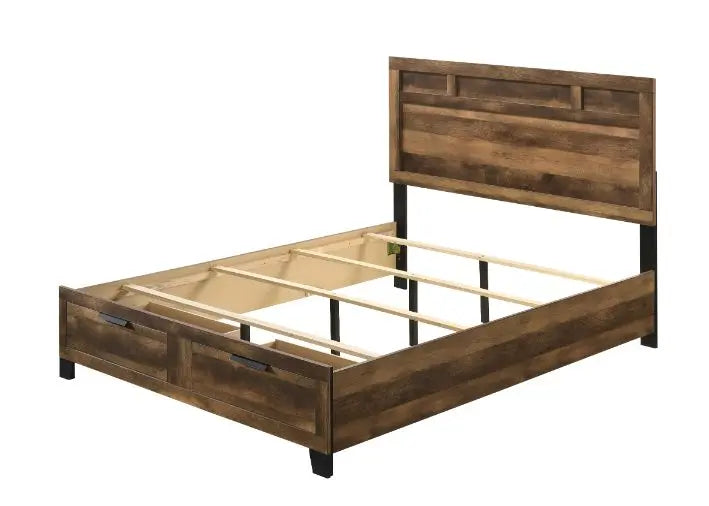 Ezekiel King Bed w/Front Drawer, Rustic Oak Finish iHome Studio