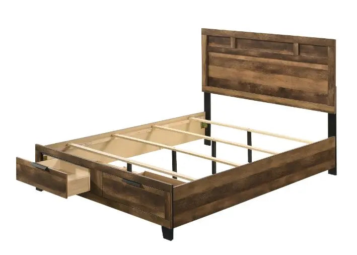 Ezekiel King Bed w/Front Drawer, Rustic Oak Finish iHome Studio