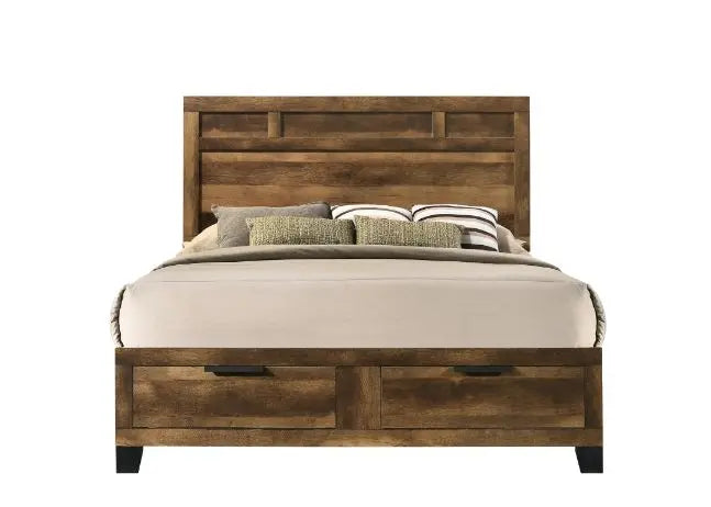 Ezekiel King Bed w/Front Drawer, Rustic Oak Finish iHome Studio