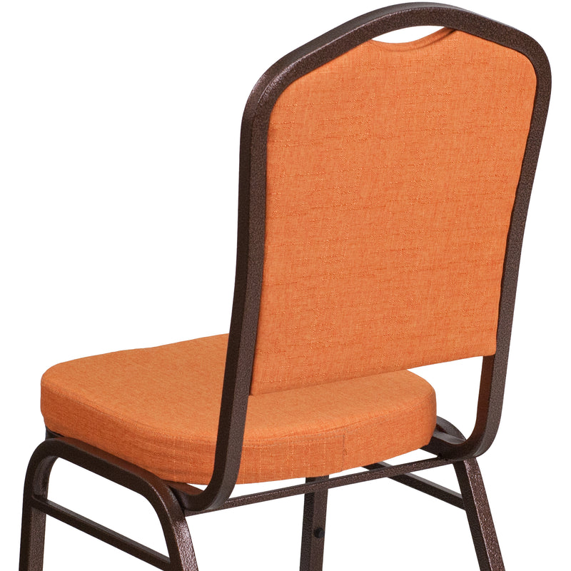 Murie Crown Back Stacking Banquet Chair, Orange Fabric - Copper Vein Frame iHome Studio