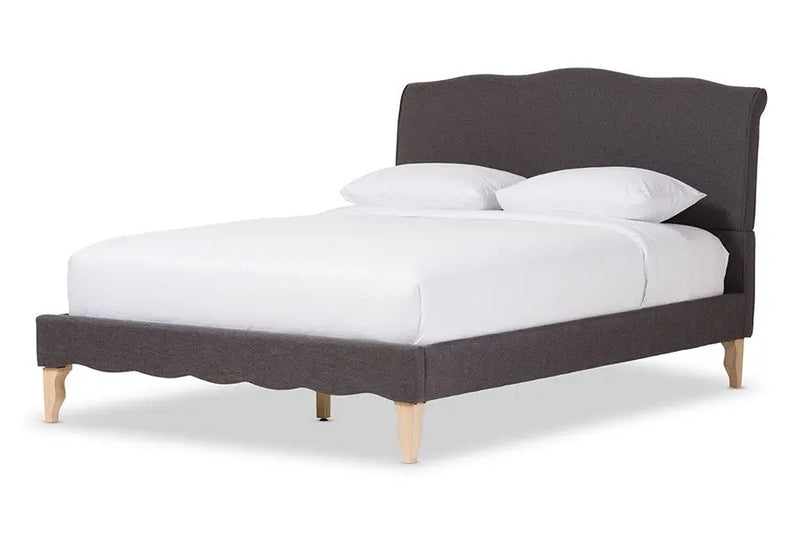 Fannie Dark Grey Polyester Fabric Platform Bed w/Scrolled Headboard (Queen) iHome Studio