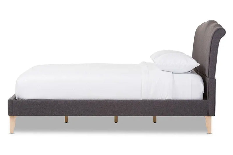 Fannie Dark Grey Polyester Fabric Platform Bed w/Scrolled Headboard (Queen) iHome Studio