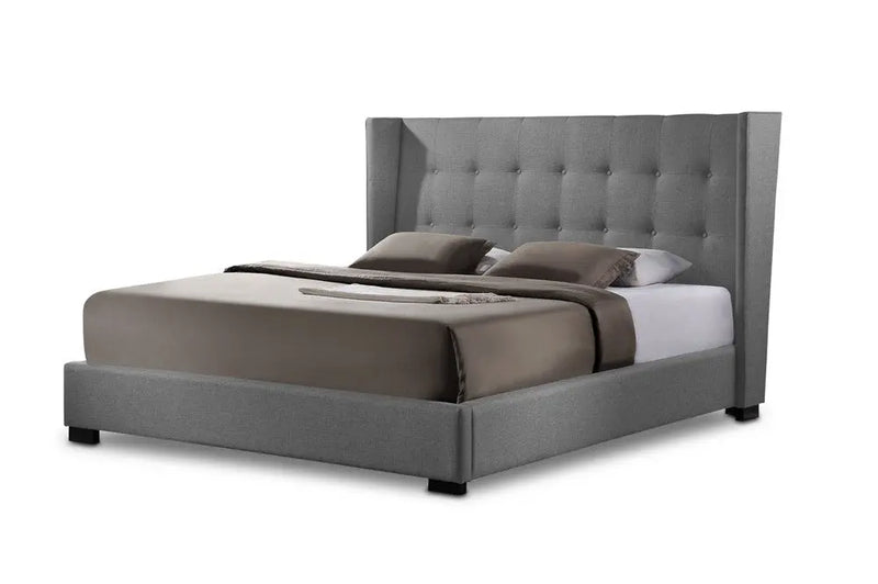 Favela Grey Linen Platform Bed w/Upholstered Headboard (King) iHome Studio