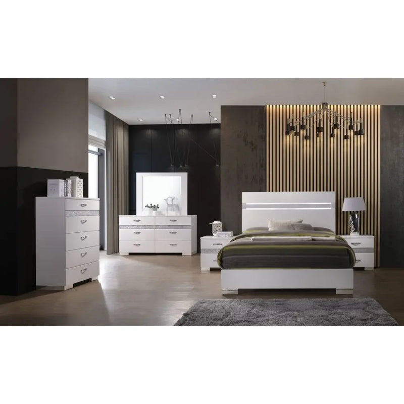 Felipe King Bed, White High Gloss iHome Studio