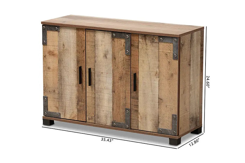 Fella Farmhouse Rustic Finished Wood 3-Door Shoe Cabinet iHome Studio