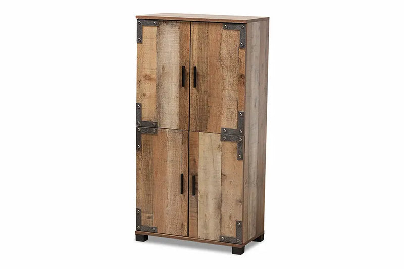 Fella Farmhouse Rustic Finished Wood 4-Door Shoe Cabinet iHome Studio