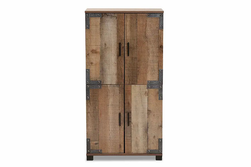 Fella Farmhouse Rustic Finished Wood 4-Door Shoe Cabinet iHome Studio