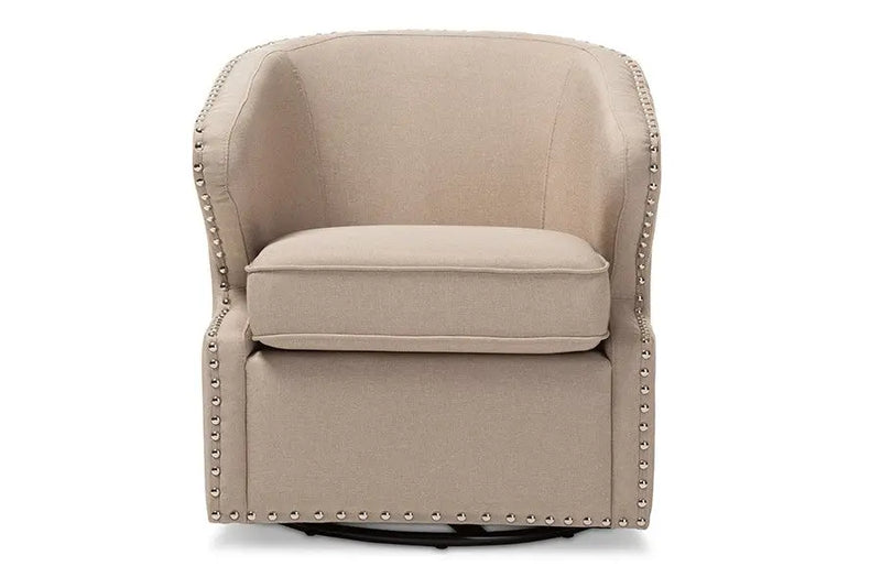 Finley Beige Fabric Upholstered Swivel Armchair iHome Studio
