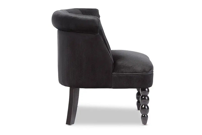 Flax Victorian Style Black Velvet Fabric Upholstered Vanity Accent Chair iHome Studio