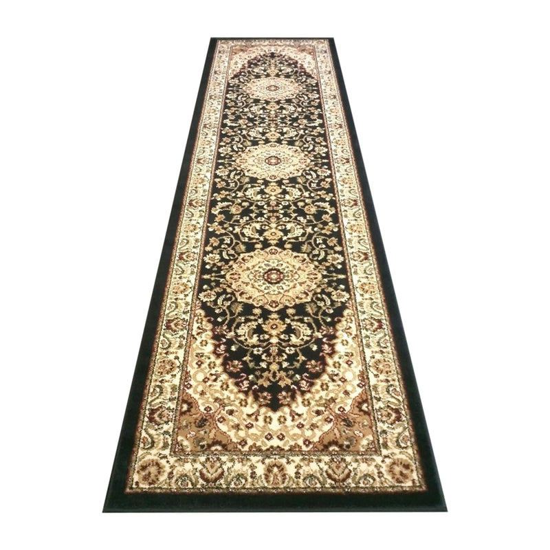 Florence Collection Persian Style 3' x 10' Black Area Rug - Olefin Rug with Jute Backing iHome Studio