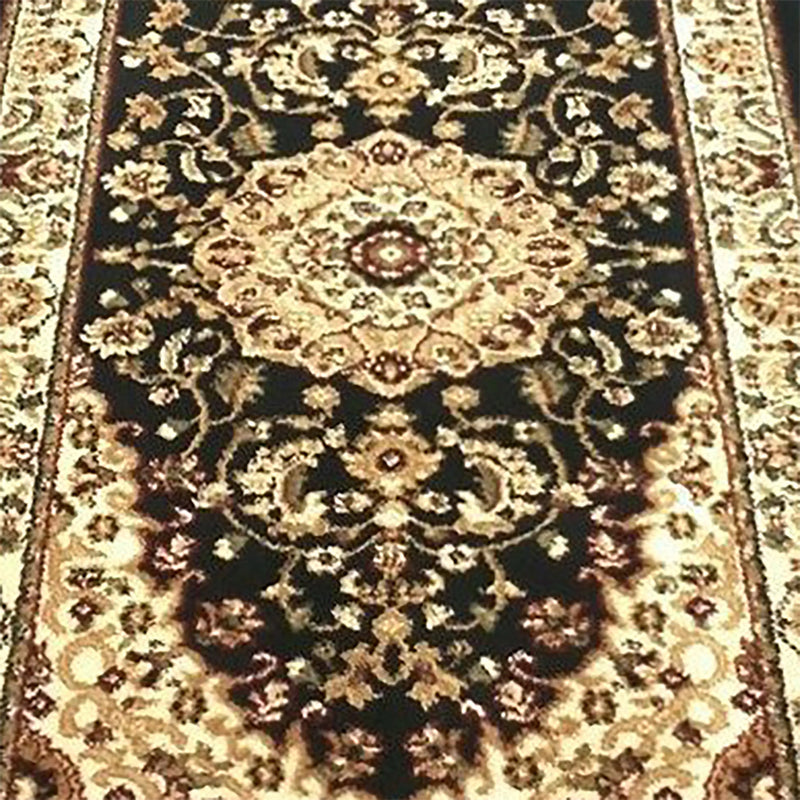Florence Collection Persian Style 3' x 10' Black Area Rug - Olefin Rug with Jute Backing iHome Studio