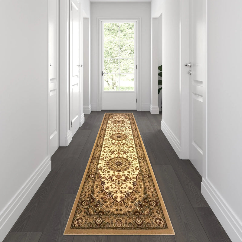 Florence Collection Persian Style 3' x 10' Ivory Area Rug - Olefin Rug with Jute Backing iHome Studio