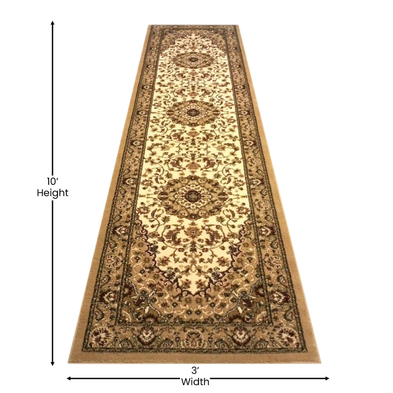 Florence Collection Persian Style 3' x 10' Ivory Area Rug - Olefin Rug with Jute Backing iHome Studio